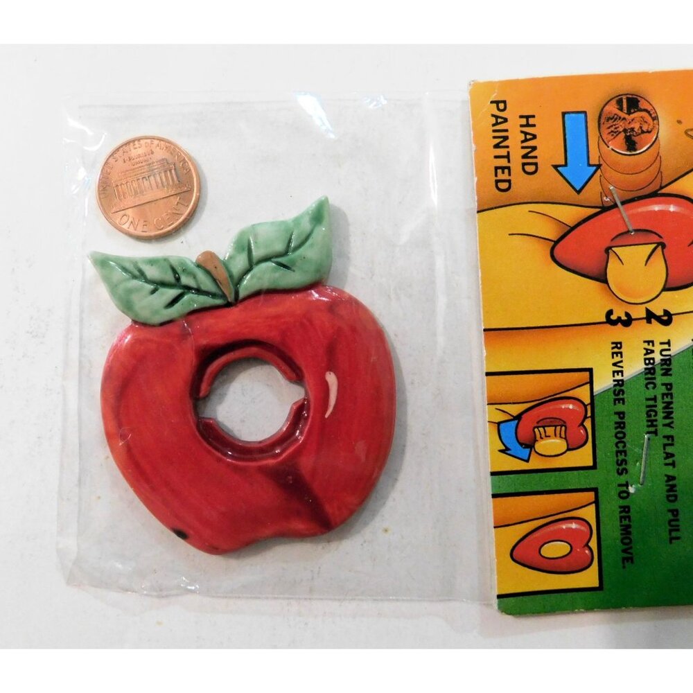 Vintage Penny Pin Red Apple Green Leaves Fun Easy Wearable Accessory Collectible - Picture 2 of 4
